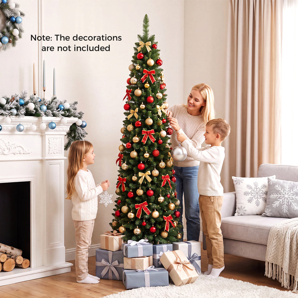 6 Ft Pre-lit Pencil Artificial Christmas Tree with Warm White LED Lights - Slim Narrow Design