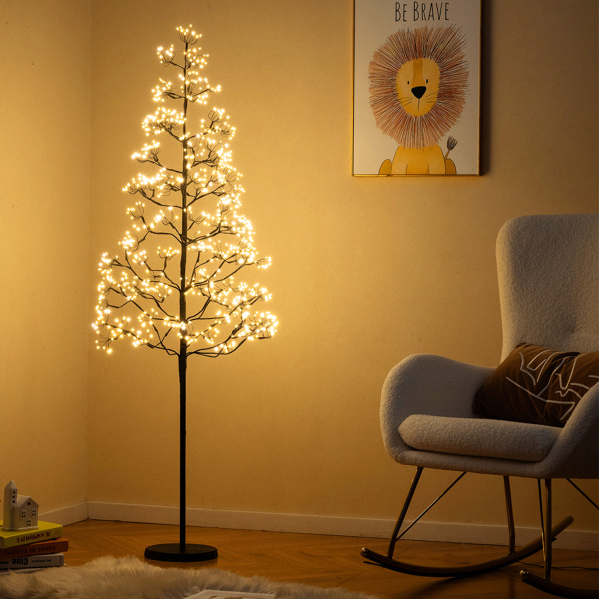 5ft Lighted Alpine Tree with Warm White LED Lights - Pre-lit Artificial Cedar with Weighted Base
