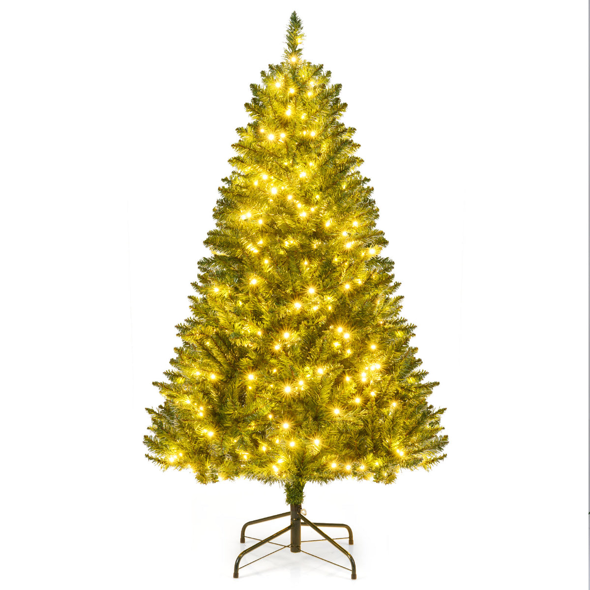 5 Ft Artificial Christmas Tree with Hinged Branches & 7 Lighting Modes - Costway