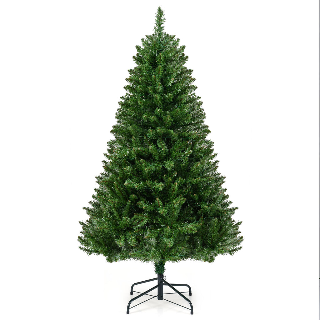 5 Ft Artificial Christmas Tree with Hinged Branches & 7 Lighting Modes - Costway