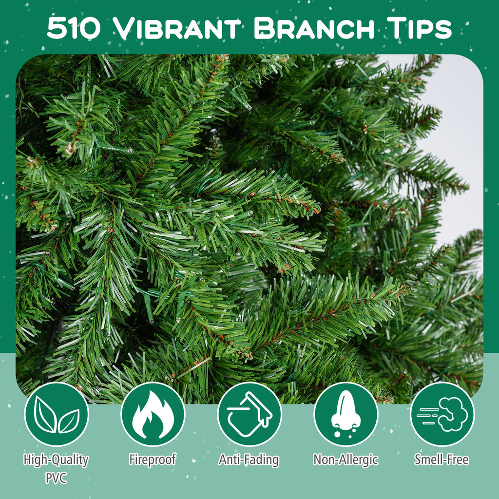5 Ft Artificial Christmas Tree with Hinged Branches & 7 Lighting Modes - Costway