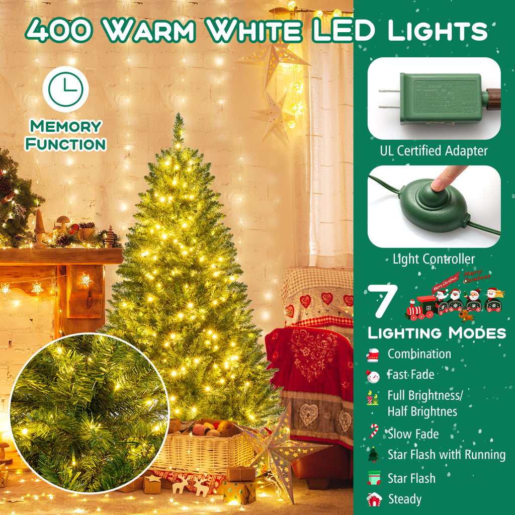 5 Ft Artificial Christmas Tree with Hinged Branches & 7 Lighting Modes - Costway