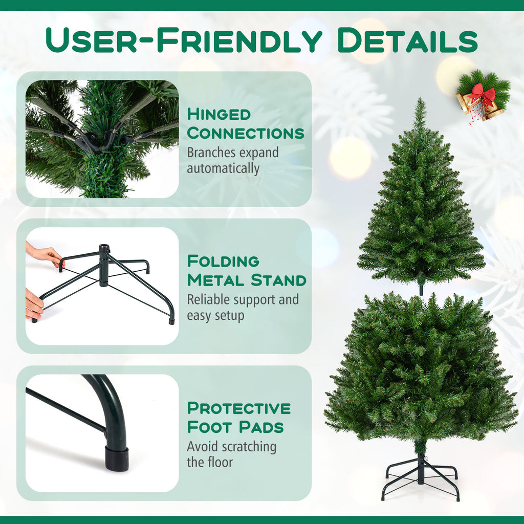 5 Ft Artificial Christmas Tree with Hinged Branches & 7 Lighting Modes - Costway