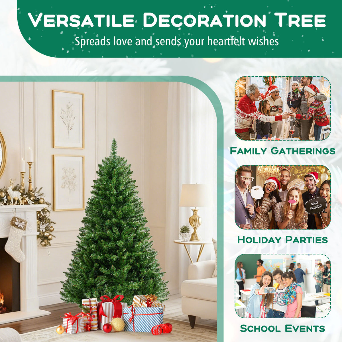 5 Ft Artificial Christmas Tree with Hinged Branches & 7 Lighting Modes - Costway