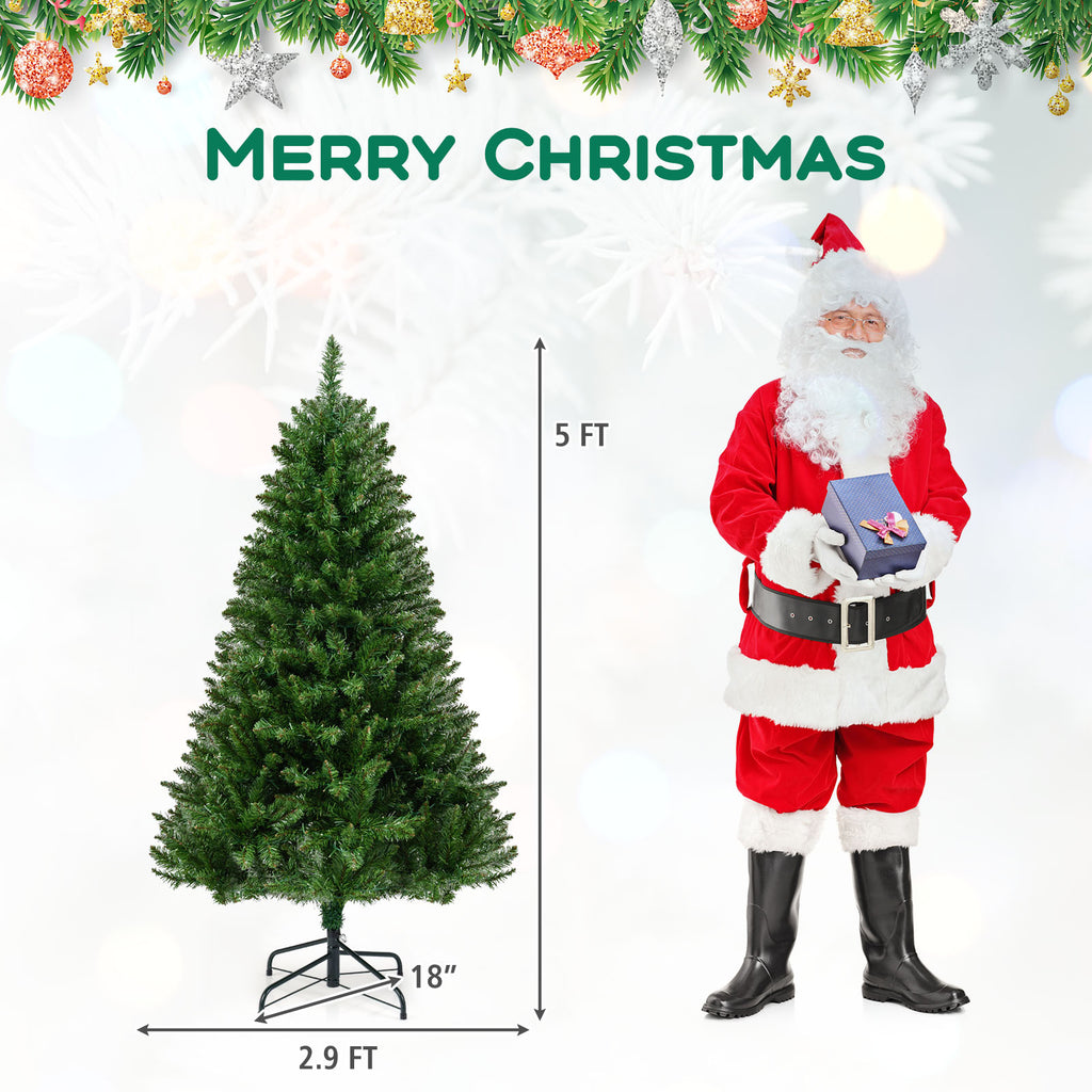 5 Ft Artificial Christmas Tree with Hinged Branches & 7 Lighting Modes - Costway