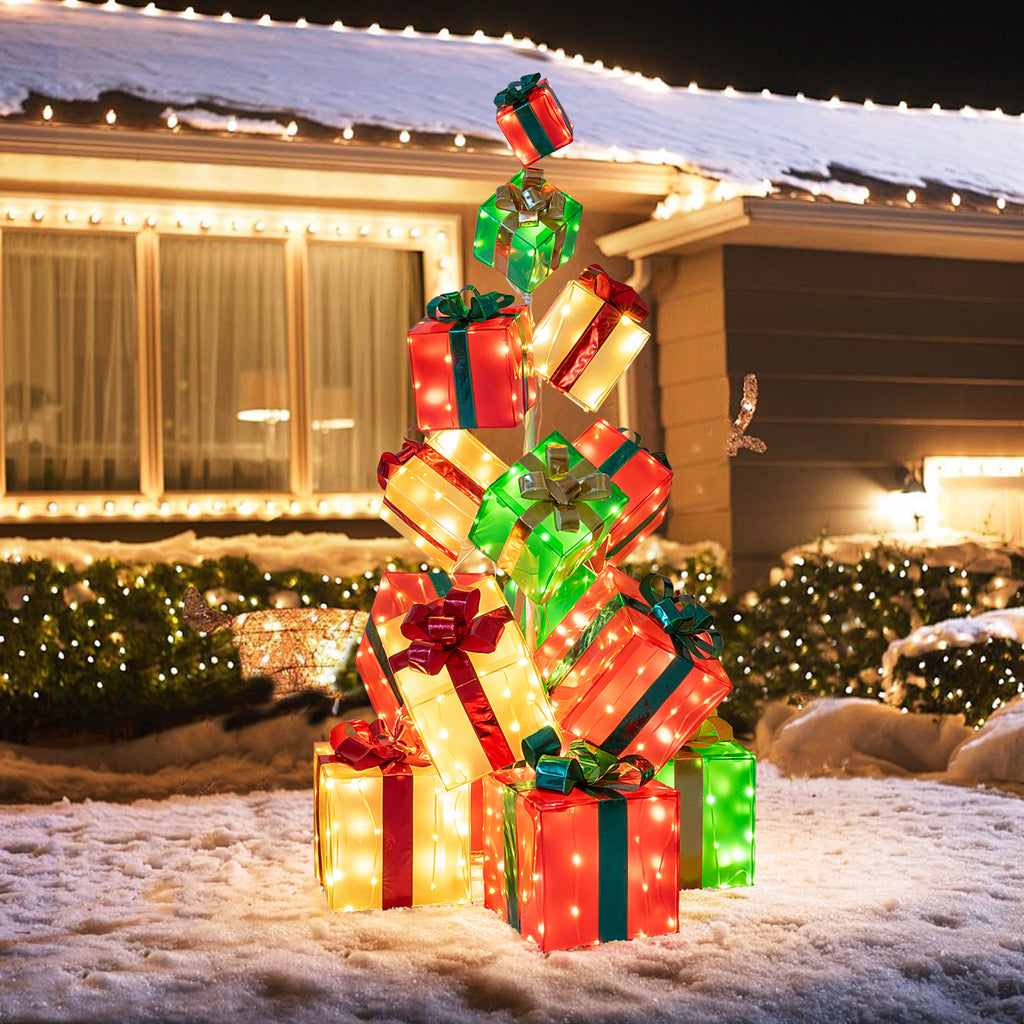 15 PCS Lighted Christmas Gift Boxes with Bowknot & 483 LED Lights for Indoor Outdoor Decor