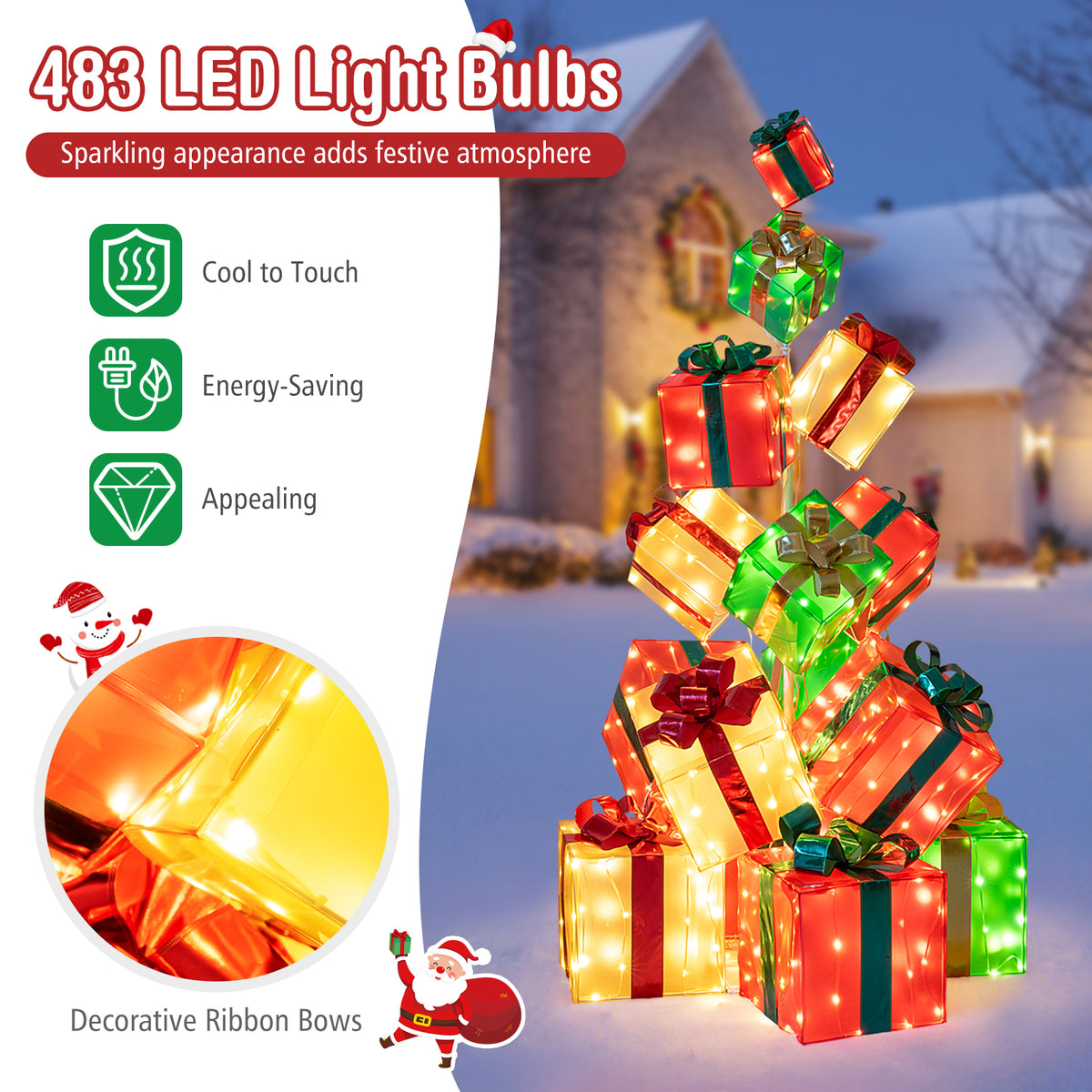 15 PCS Lighted Christmas Gift Boxes with Bowknot & 483 LED Lights for Indoor Outdoor Decor