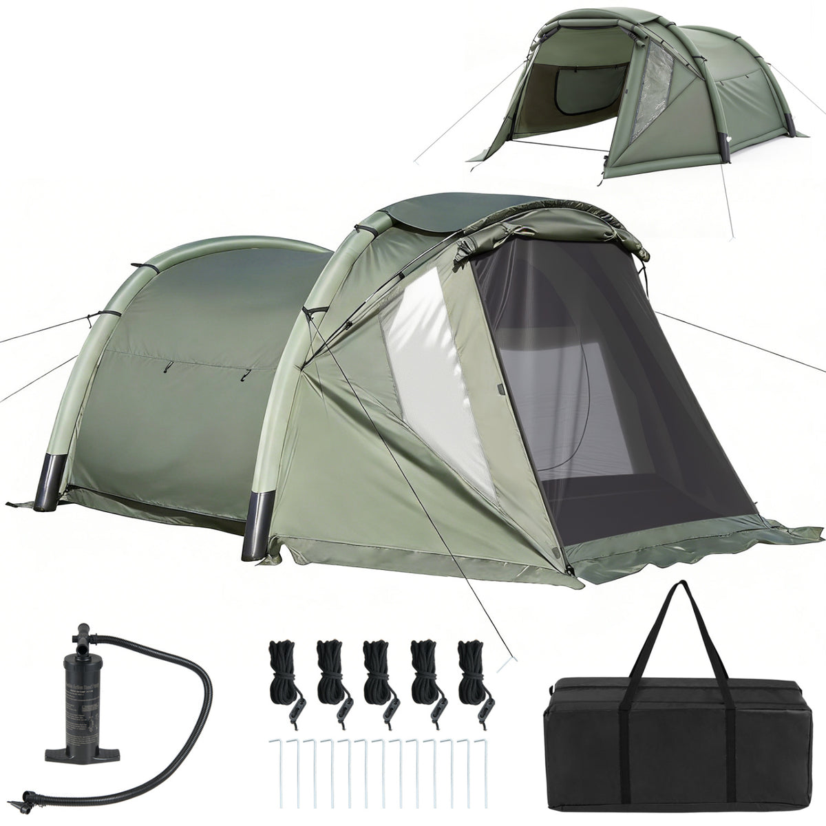 5-7 Person Inflatable Camping Tent with Screened Porch - Green