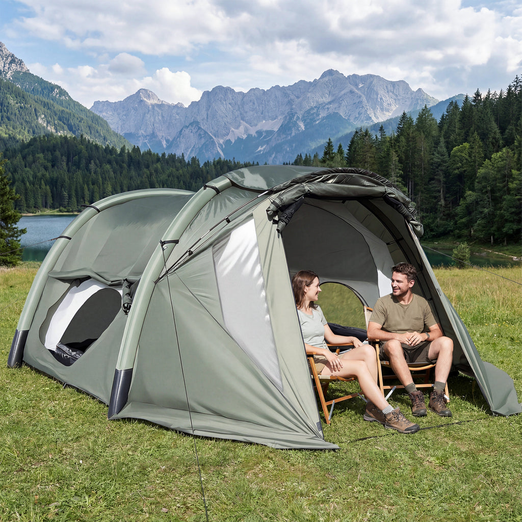 5-7 Person Inflatable Camping Tent with Screened Porch - Green