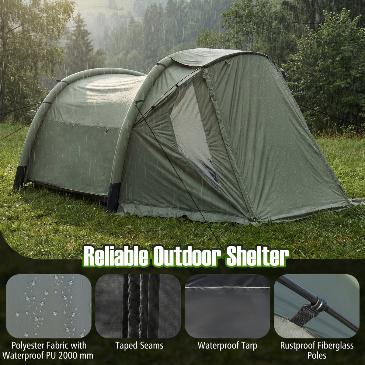 5-7 Person Inflatable Camping Tent with Screened Porch - Green