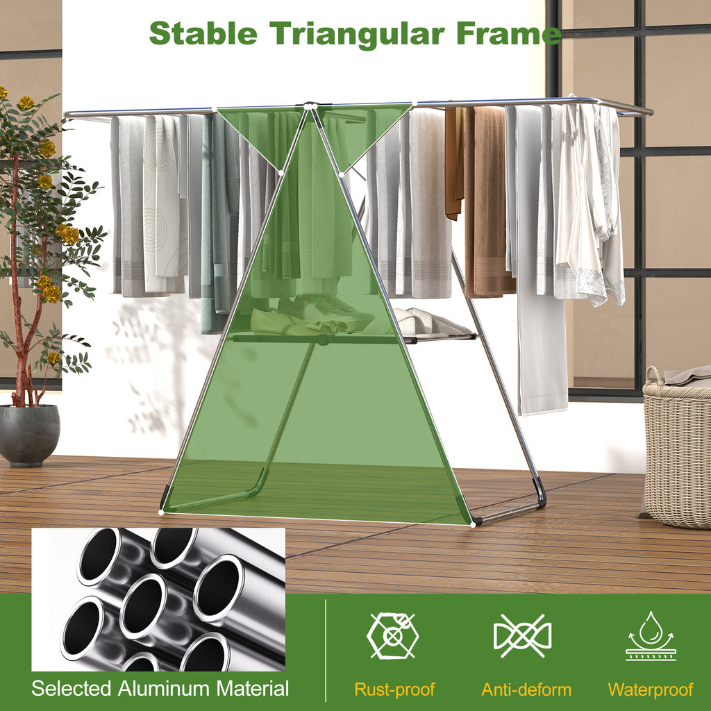 2-Tier Laundry Drying Rack Folding Cloth with Aluminum Frame