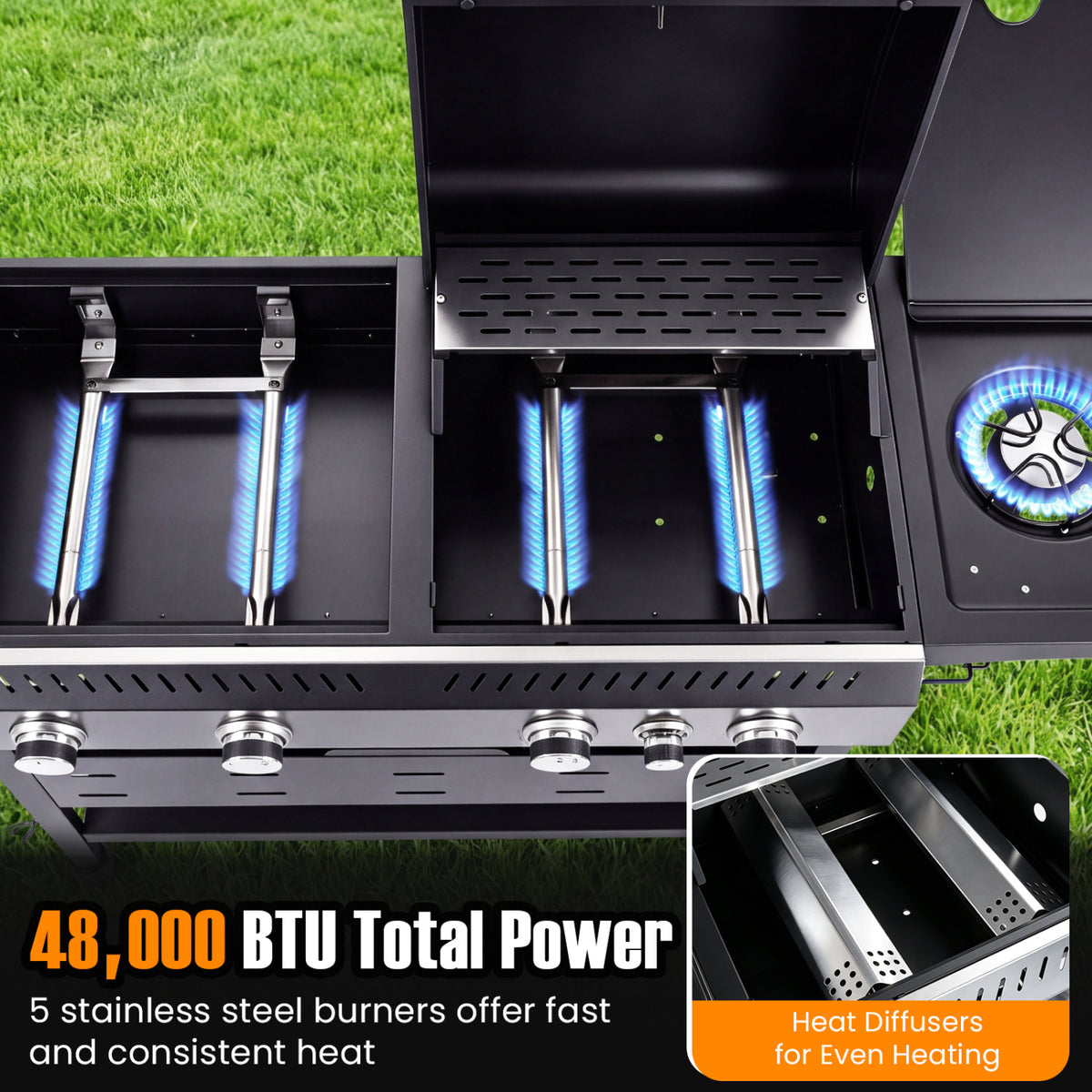 5-Burner Propane Gas Grill and Griddle Combo with Side Burner