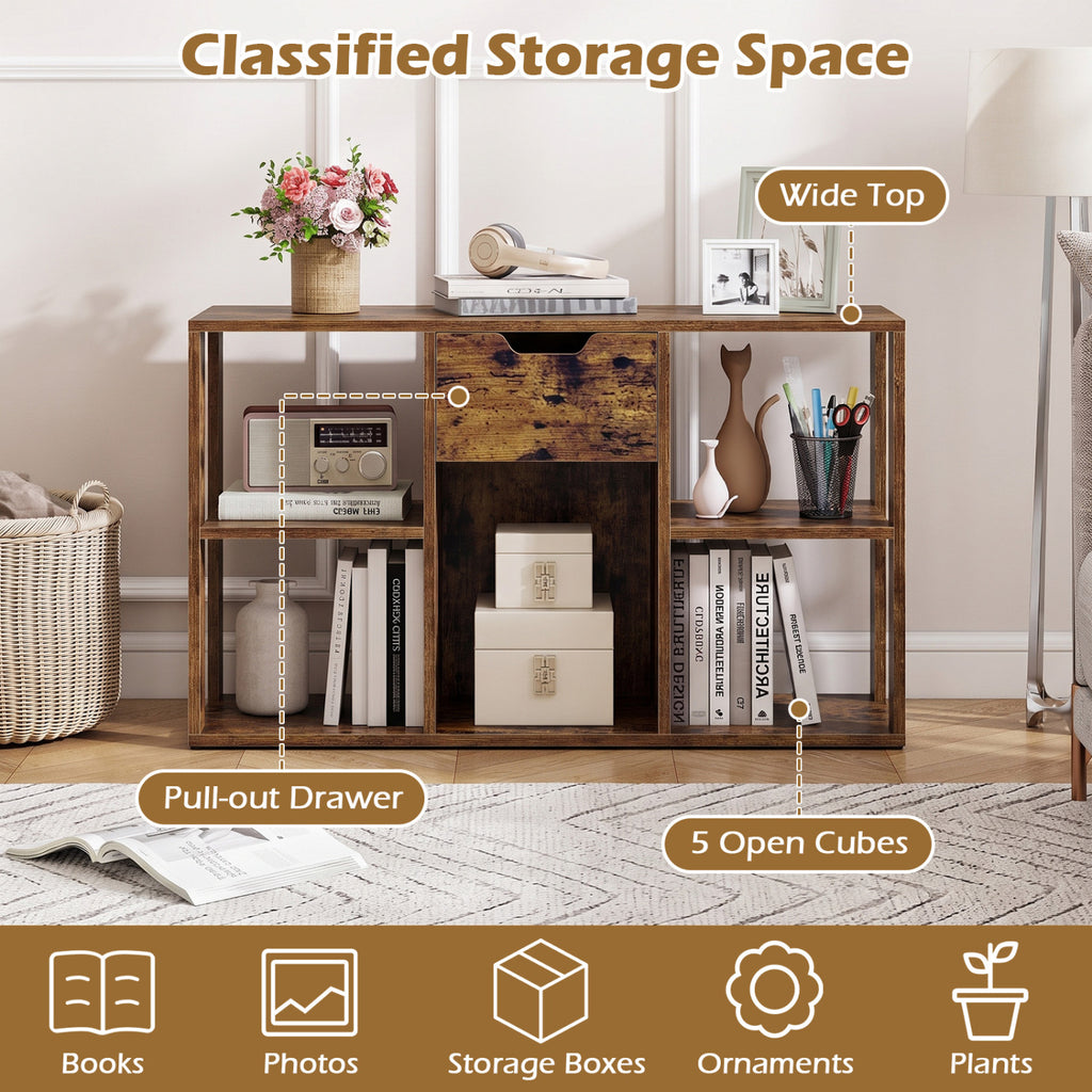 5-Cube Bookcase with Storage Drawer - Rustic Brown