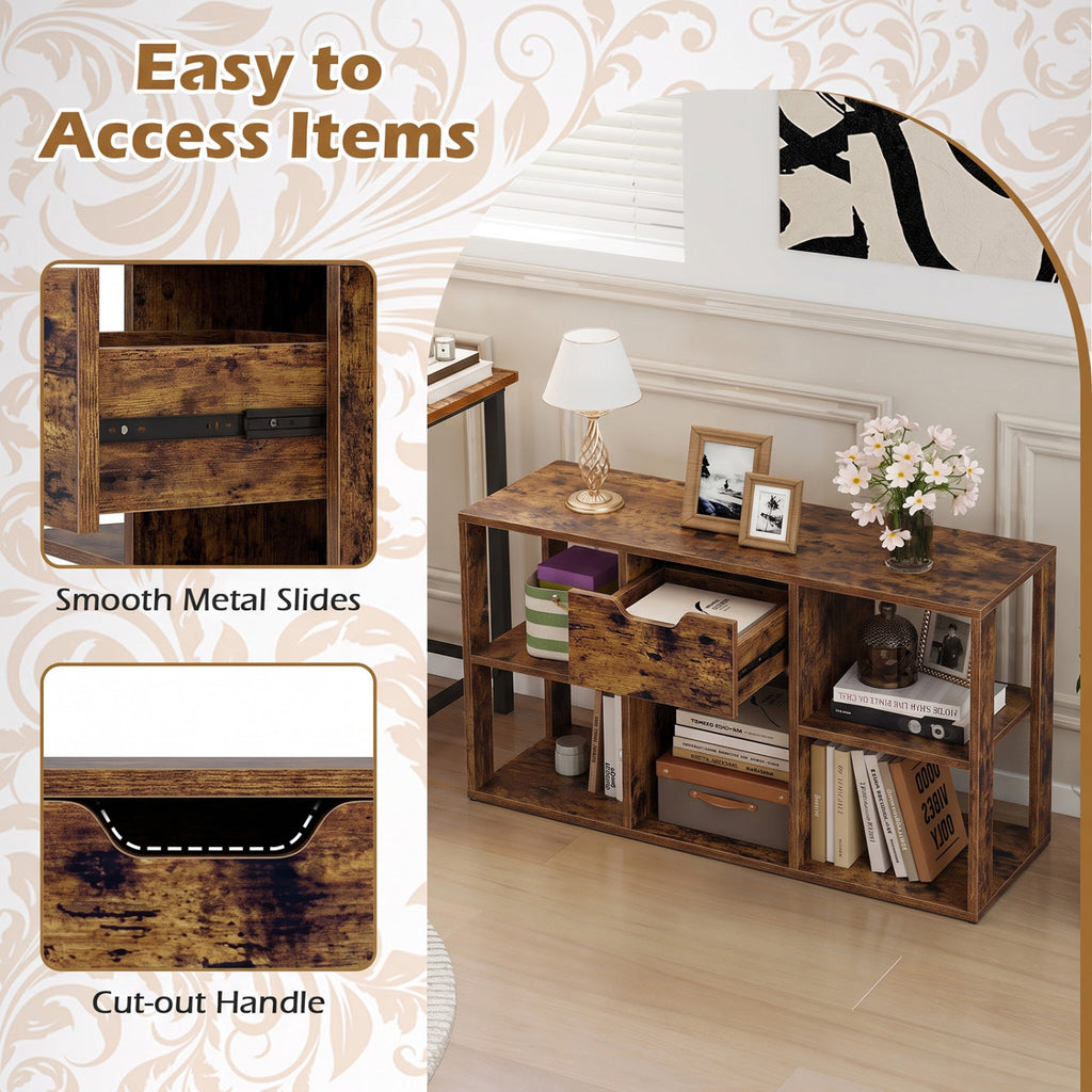 5-Cube Bookcase with Storage Drawer - Rustic Brown