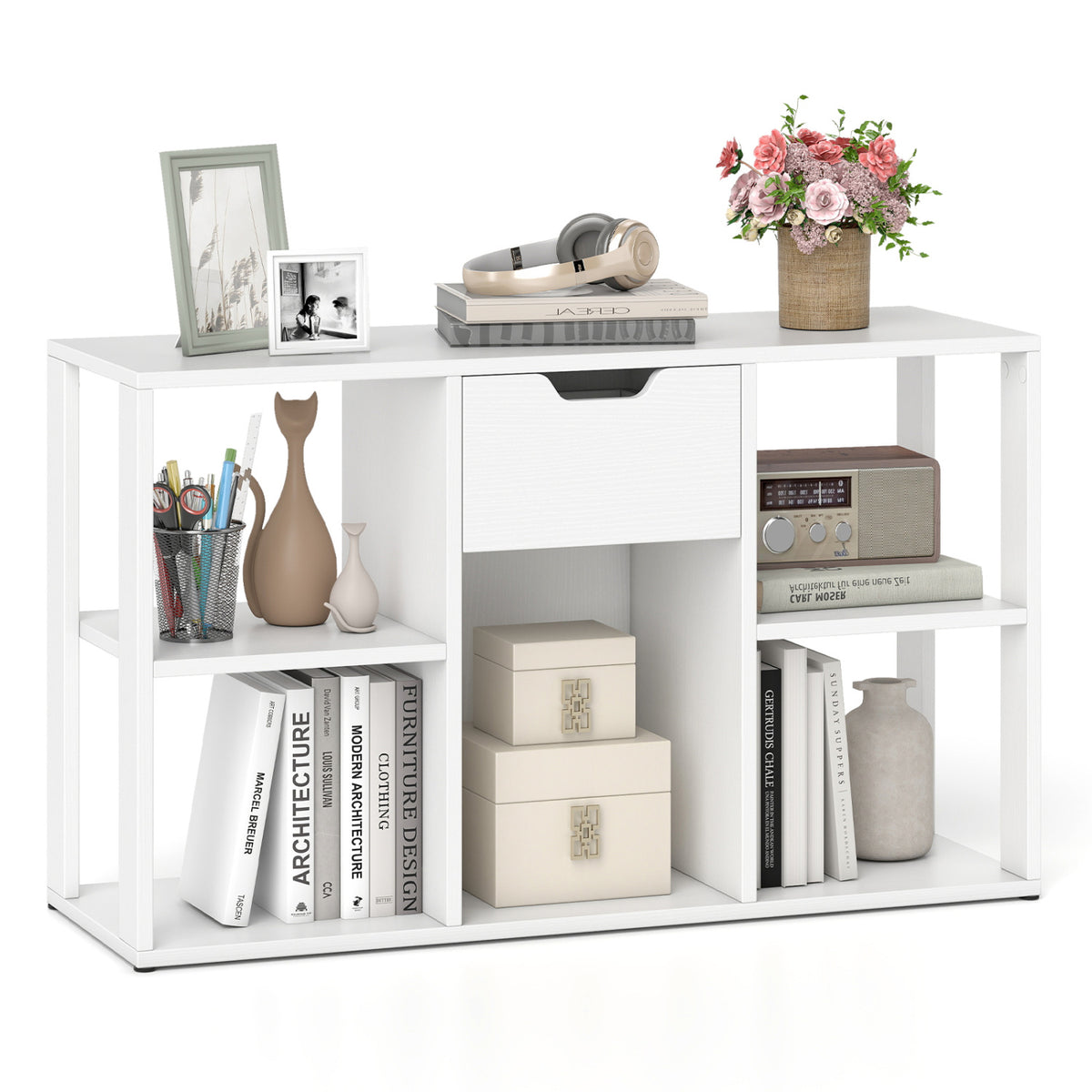 5-Cube Bookcase with Storage Drawer - Rustic Brown