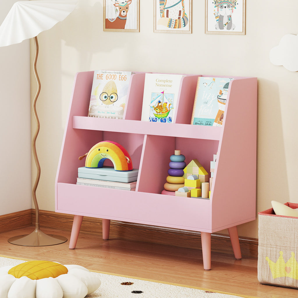 Kids Bookshelf and Toy Organizer - 5 Cubes, Pink, Anti-Tipping Safety