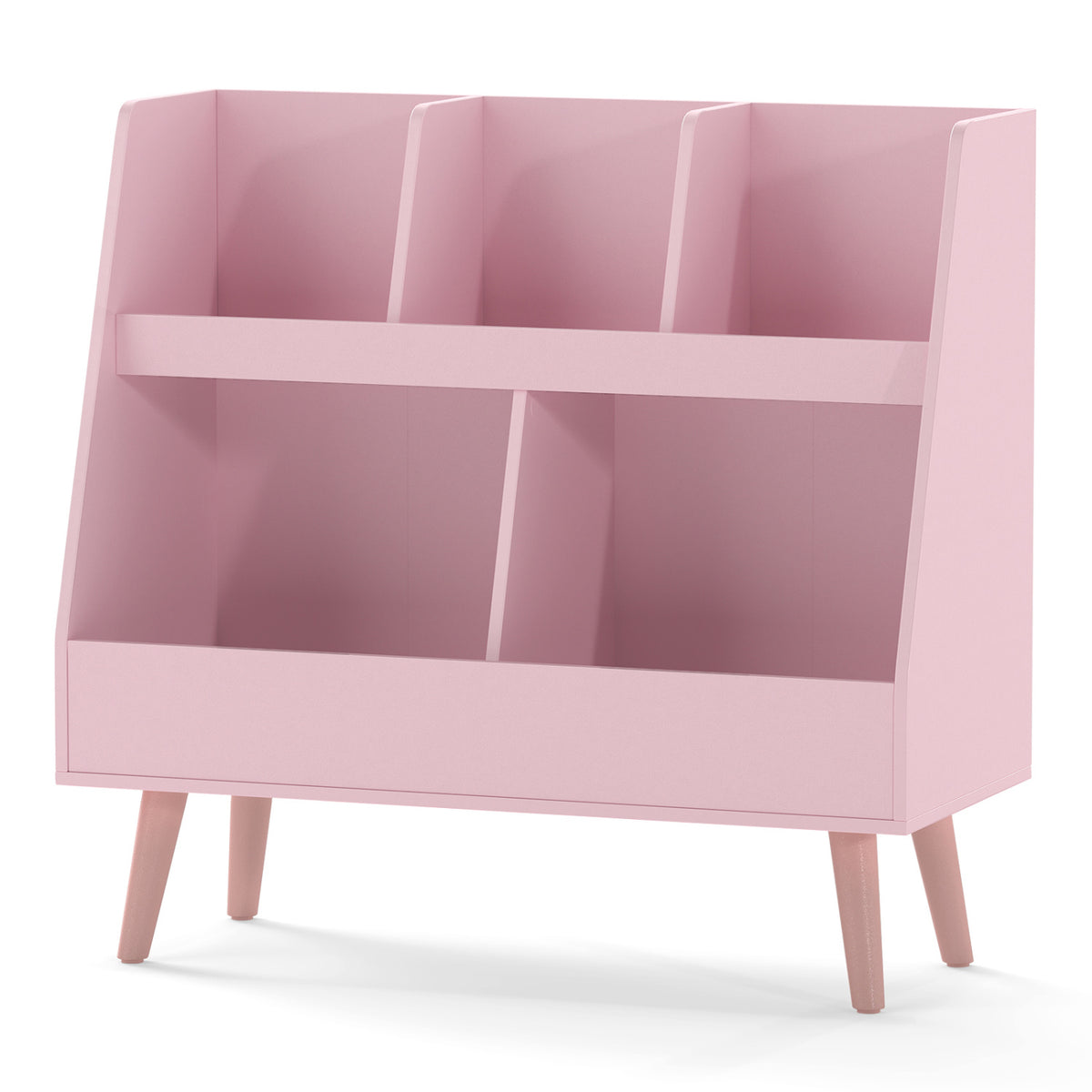 Kids Bookshelf and Toy Organizer - 5 Cubes, Pink, Anti-Tipping Safety