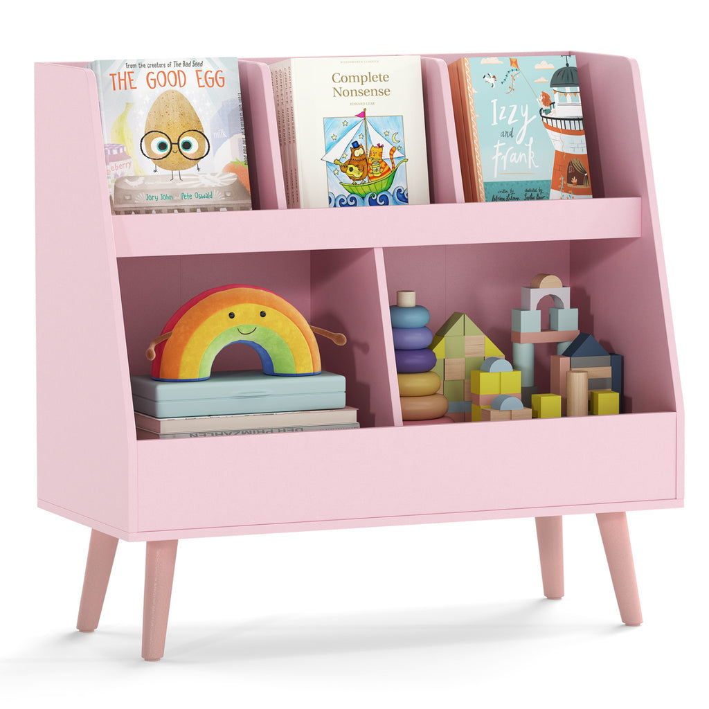 Kids Bookshelf and Toy Organizer - 5 Cubes, Pink, Anti-Tipping Safety