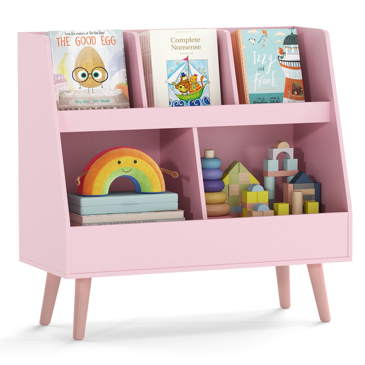 Kids Bookshelf and Toy Organizer - 5 Cubes, Pink, Anti-Tipping Safety