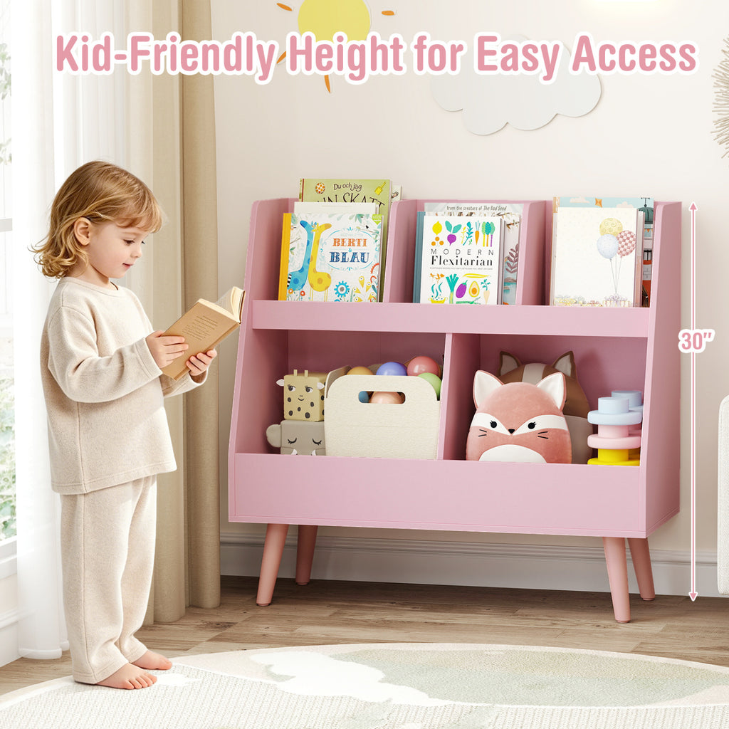 Kids Bookshelf and Toy Organizer - 5 Cubes, Pink, Anti-Tipping Safety