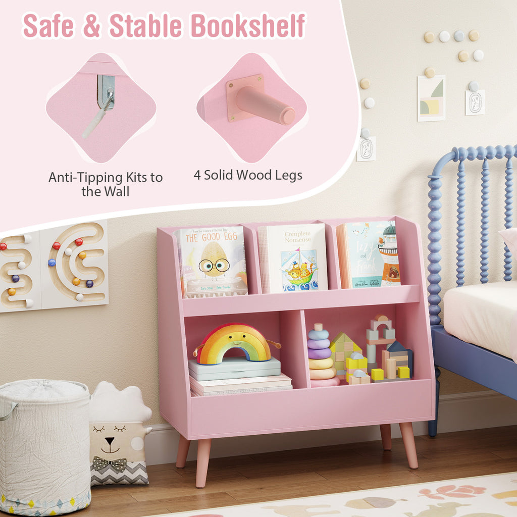 Kids Bookshelf and Toy Organizer - 5 Cubes, Pink, Anti-Tipping Safety