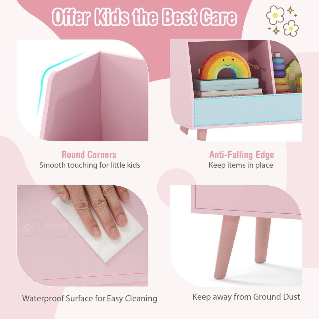 Kids Bookshelf and Toy Organizer - 5 Cubes, Pink, Anti-Tipping Safety