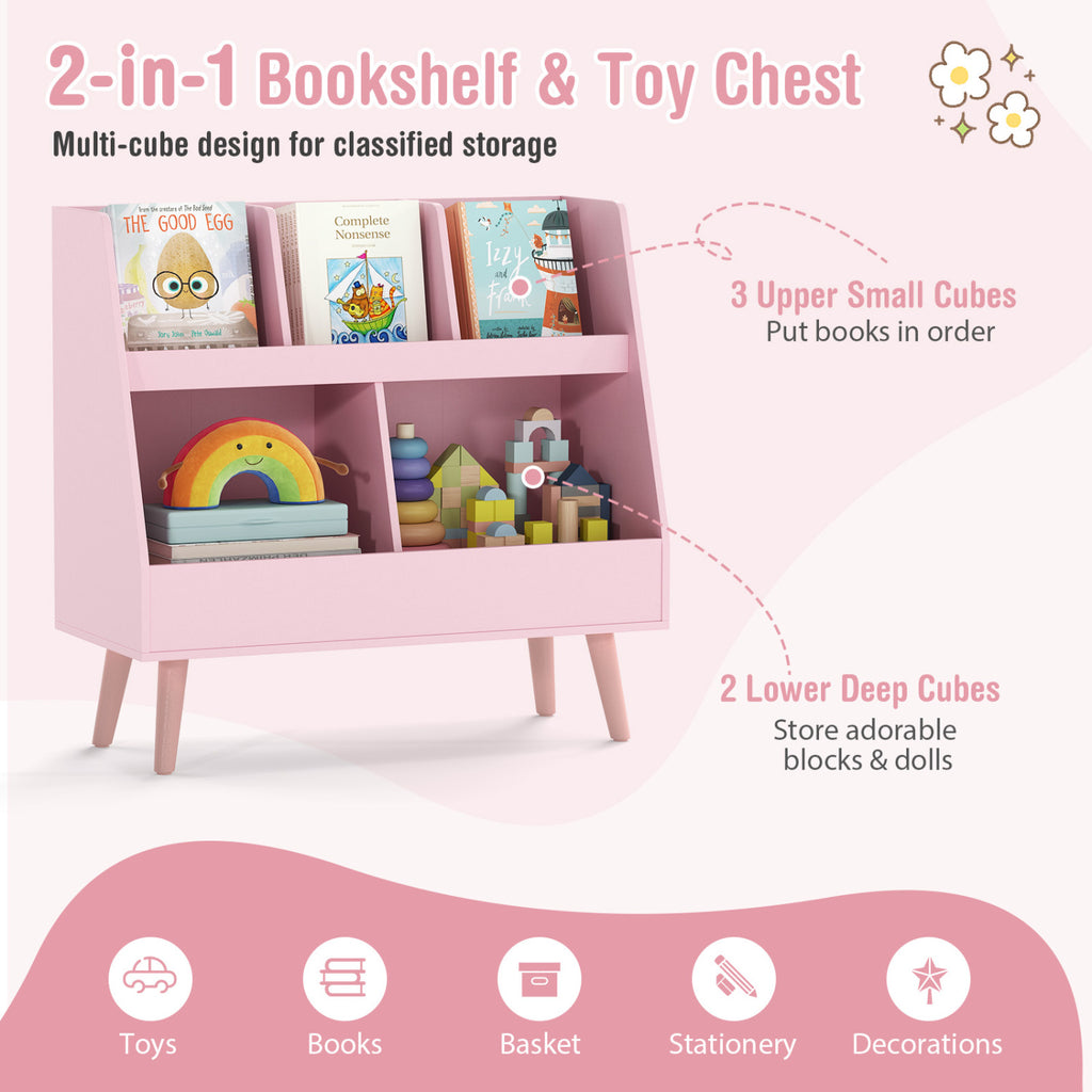 Kids Bookshelf and Toy Organizer - 5 Cubes, Pink, Anti-Tipping Safety