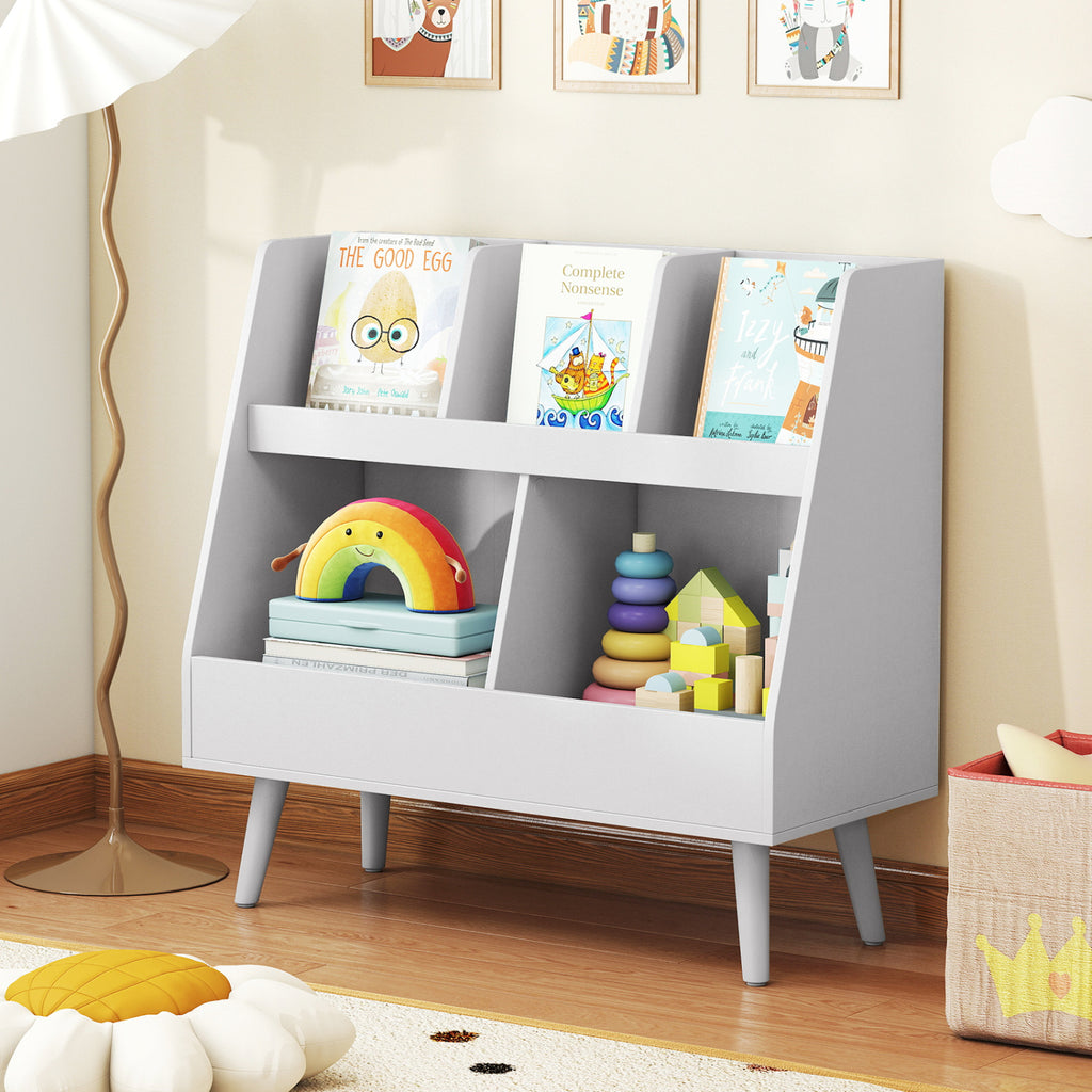 Kids Bookshelf and Toy Organizer - 5 Cubes, Light Gray, Anti-Tipping Kids Storage