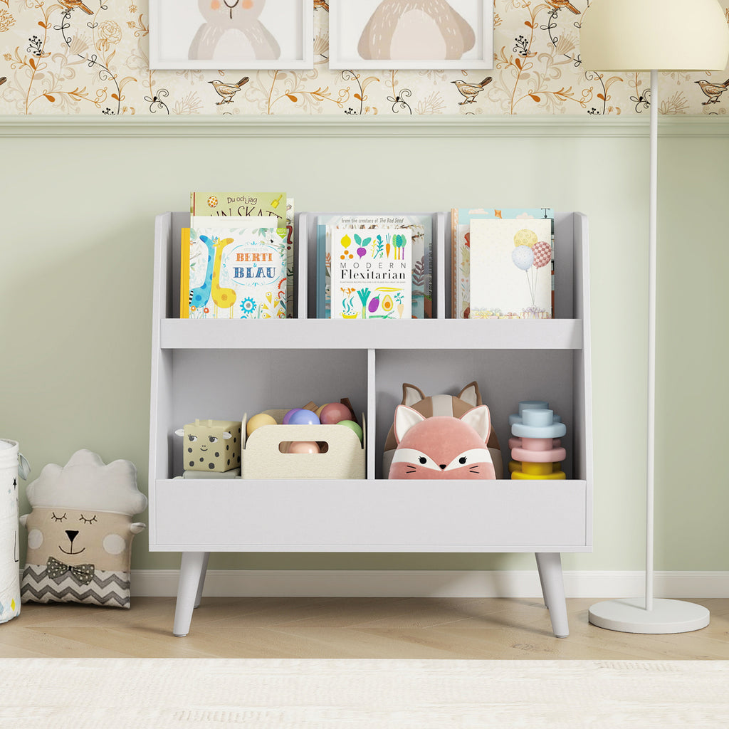 Kids Bookshelf and Toy Organizer - 5 Cubes, Light Gray, Anti-Tipping Kids Storage