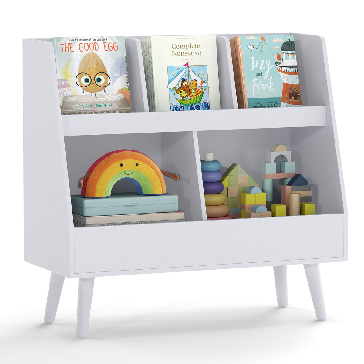 Kids Bookshelf and Toy Organizer - 5 Cubes, Light Gray, Anti-Tipping Kids Storage