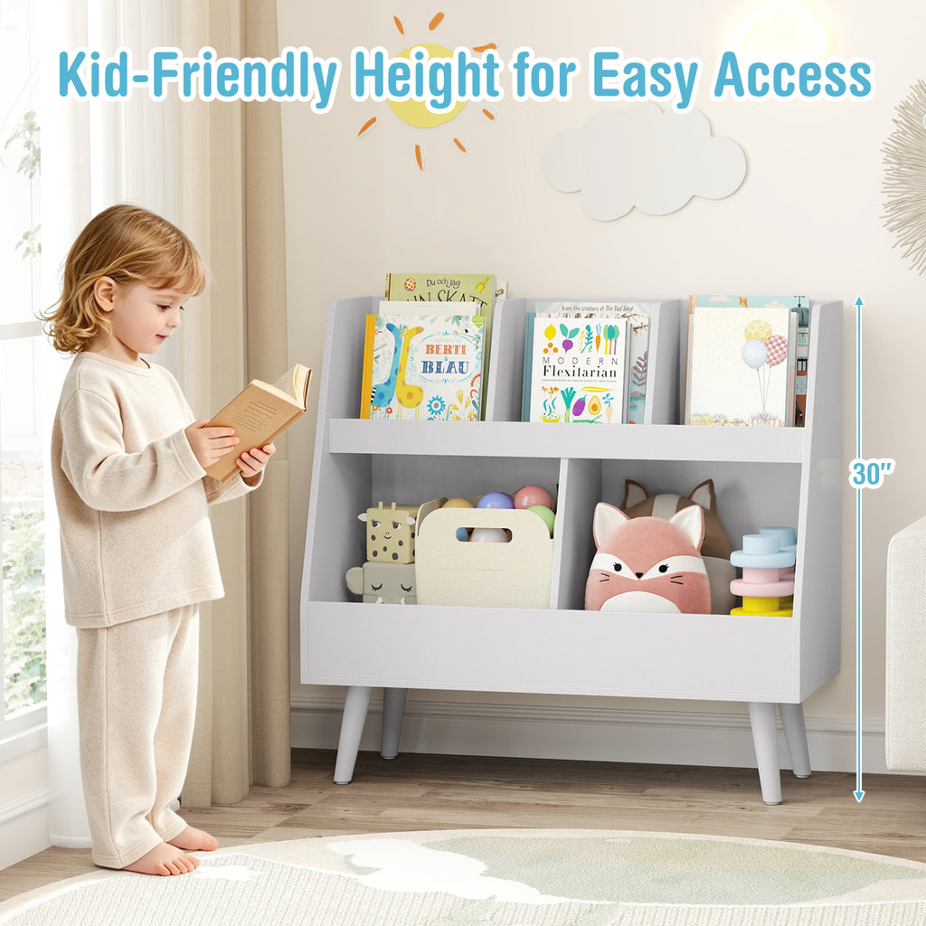 Kids Bookshelf and Toy Organizer - 5 Cubes, Light Gray, Anti-Tipping Kids Storage