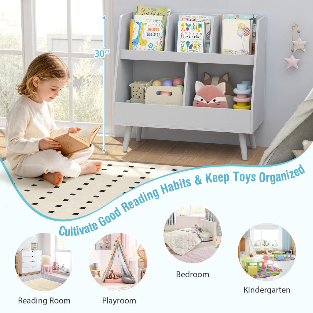 Kids Bookshelf and Toy Organizer - 5 Cubes, Light Gray, Anti-Tipping Kids Storage
