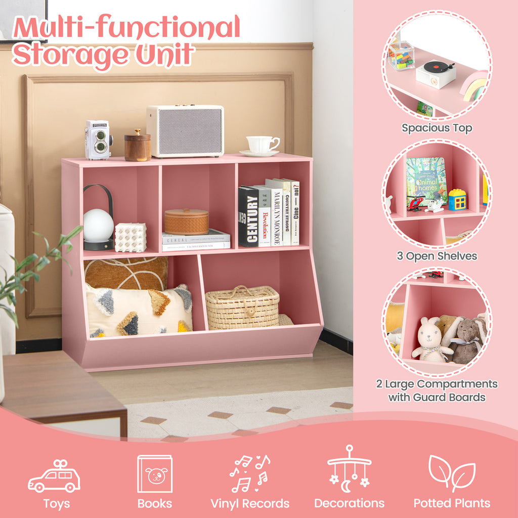 Wooden 5-Cube Kids Toy Storage Organizer Pink with Anti-Tipping Kits