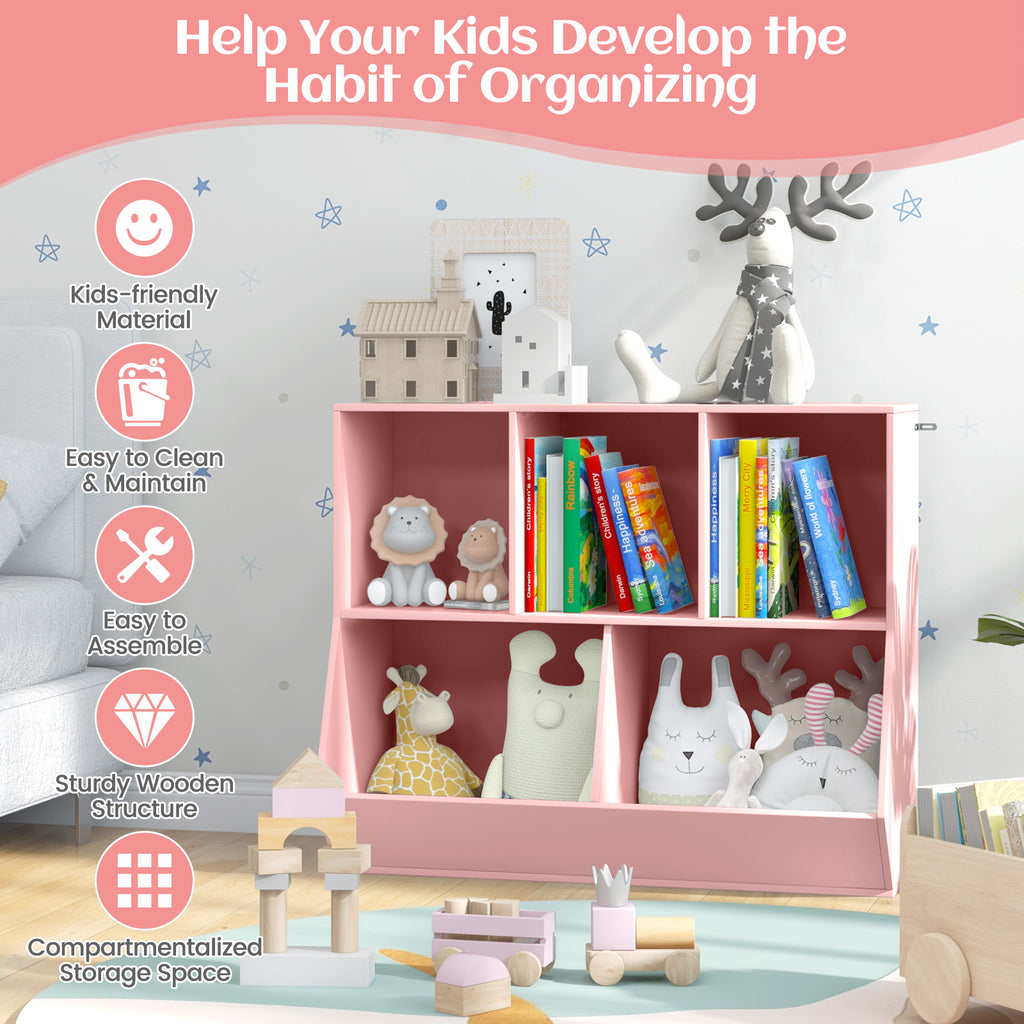 Wooden 5-Cube Kids Toy Storage Organizer Pink with Anti-Tipping Kits