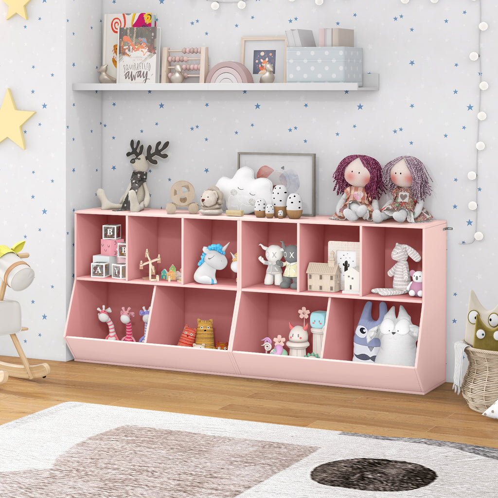Wooden 5-Cube Kids Toy Storage Organizer Pink with Anti-Tipping Kits