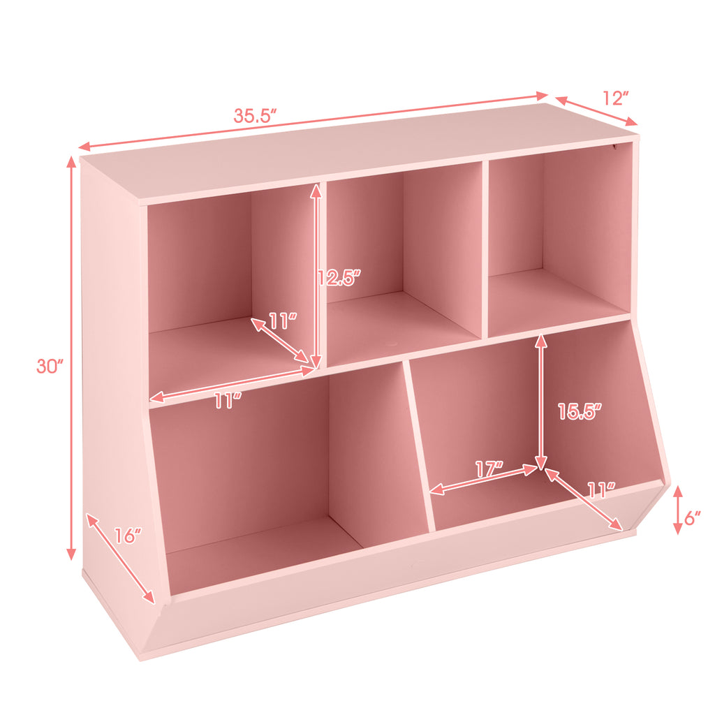 Wooden 5-Cube Kids Toy Storage Organizer Pink with Anti-Tipping Kits