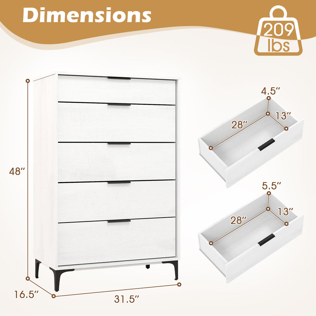 5-Drawer Dresser with Interlock System, White