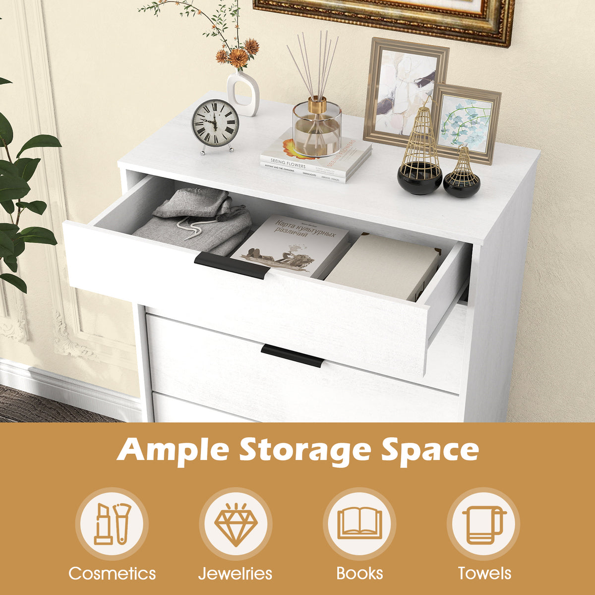 5-Drawer Dresser with Interlock System, White