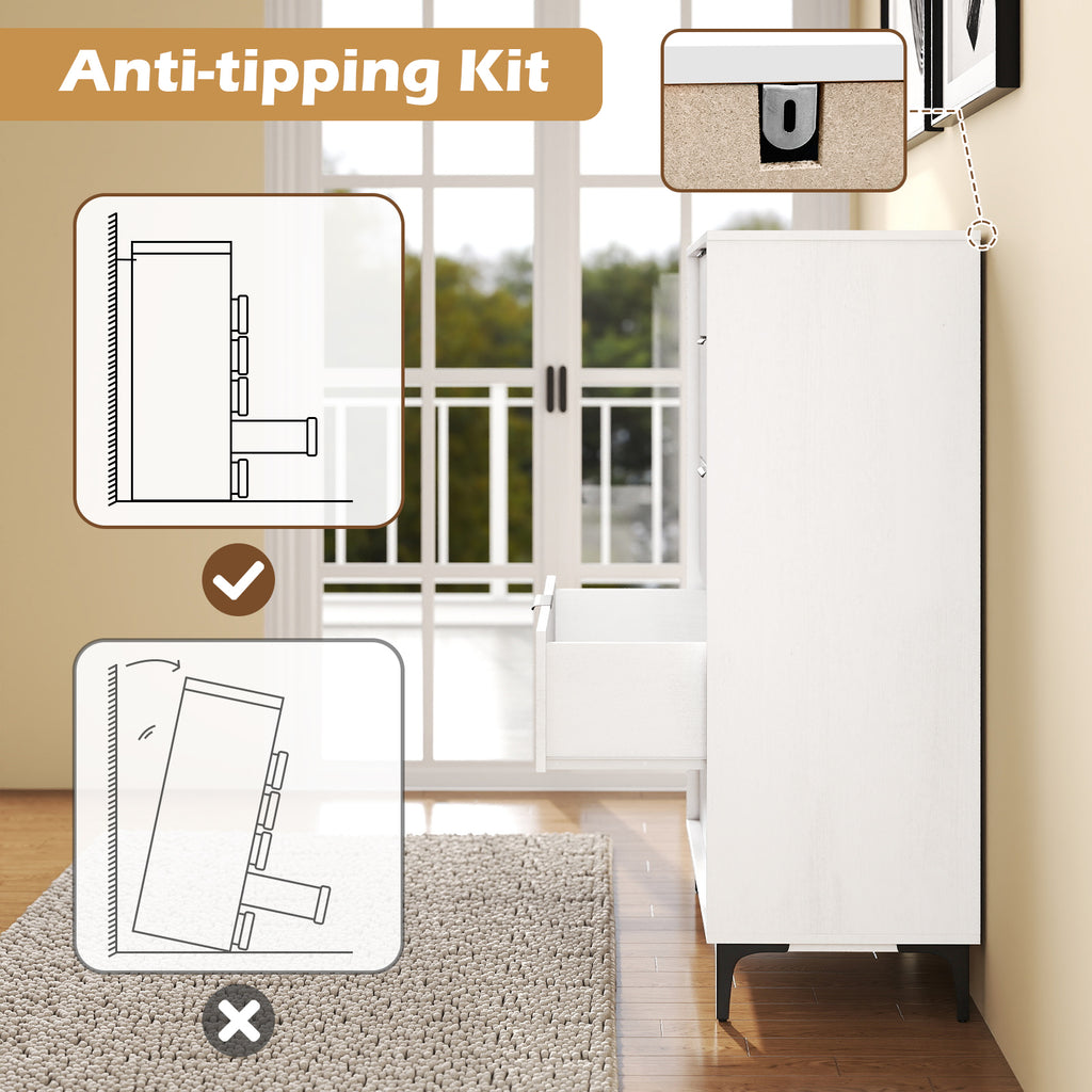 5-Drawer Dresser with Interlock System, White