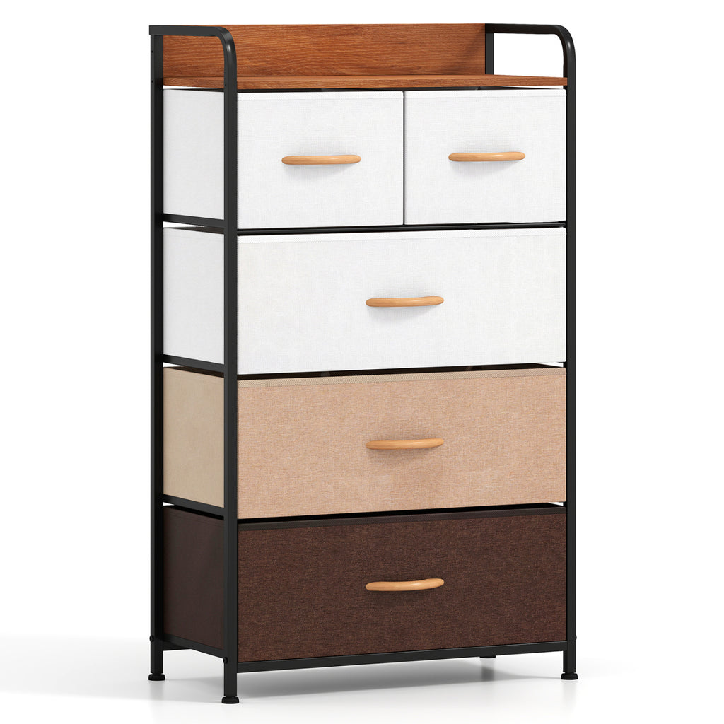 5-Drawer Fabric Dresser with Removable Bins, Multicolor