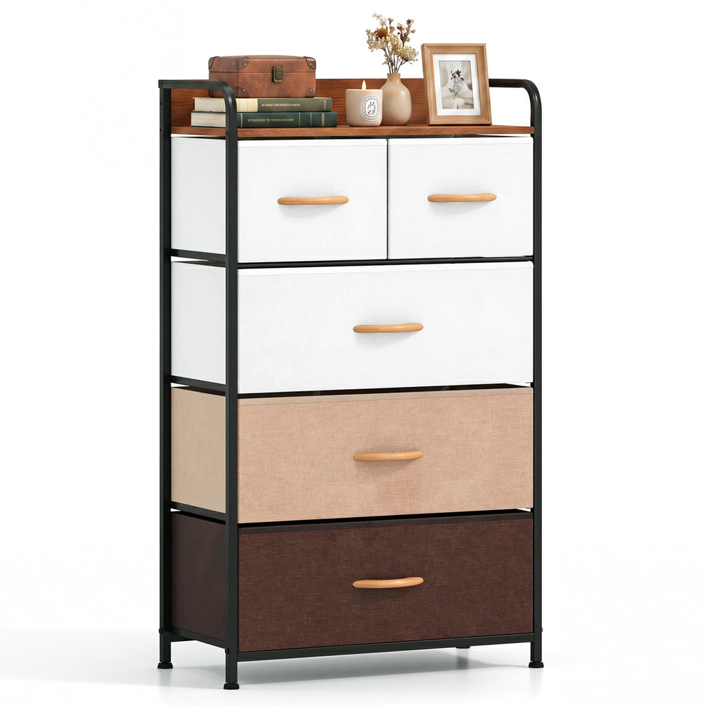 5-Drawer Fabric Dresser with Removable Bins, Multicolor