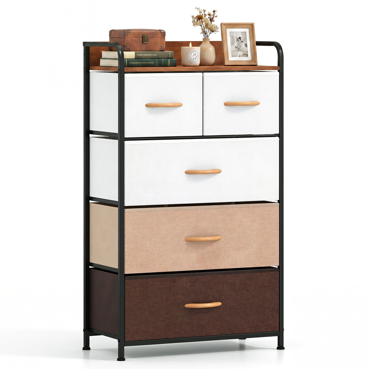 5-Drawer Fabric Dresser with Removable Bins, Multicolor