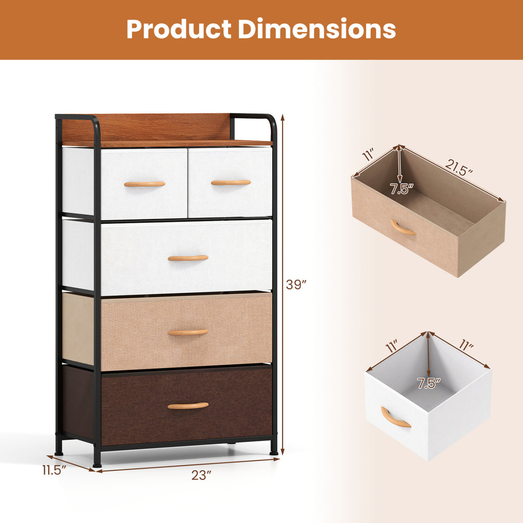 5-Drawer Fabric Dresser with Removable Bins, Multicolor