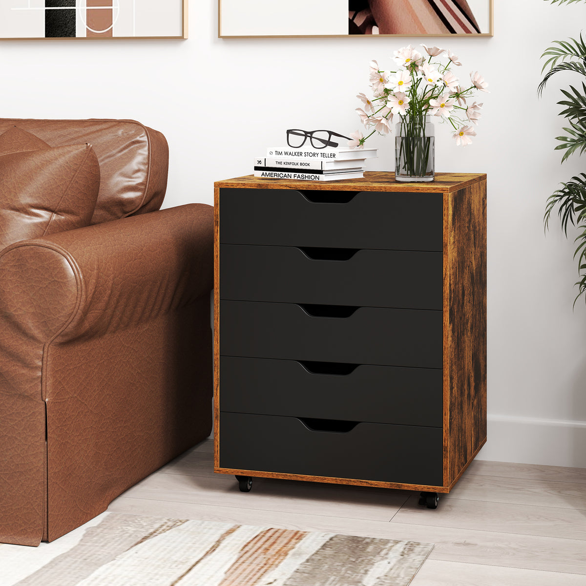 5 Drawer Mobile File Cabinet with Wheels for Living Room