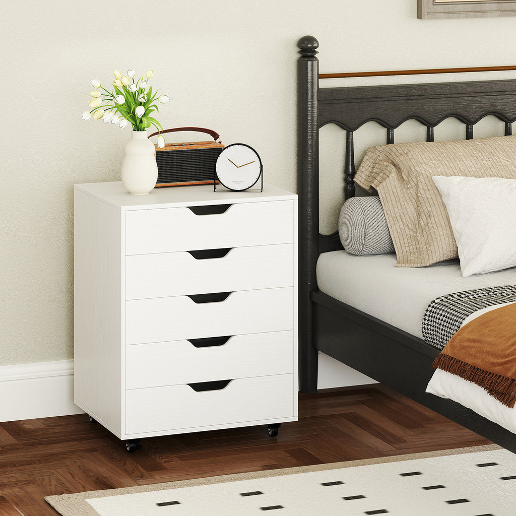 5-Drawer Mobile File Cabinet with Wheels, White