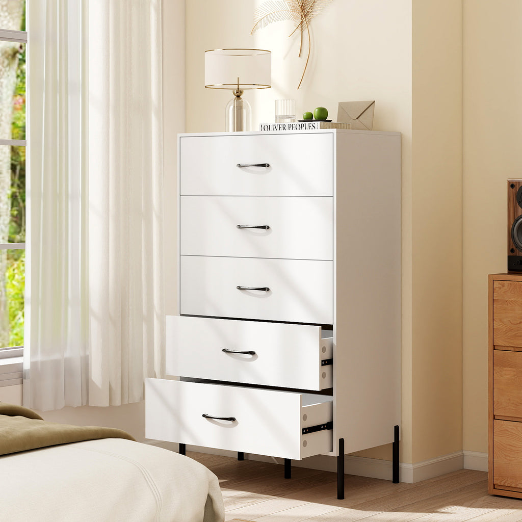 5-Drawer Modern Tall Chest of Drawers, White