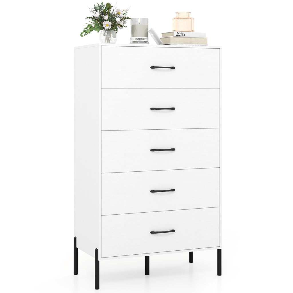 5-Drawer Modern Tall Chest of Drawers, White