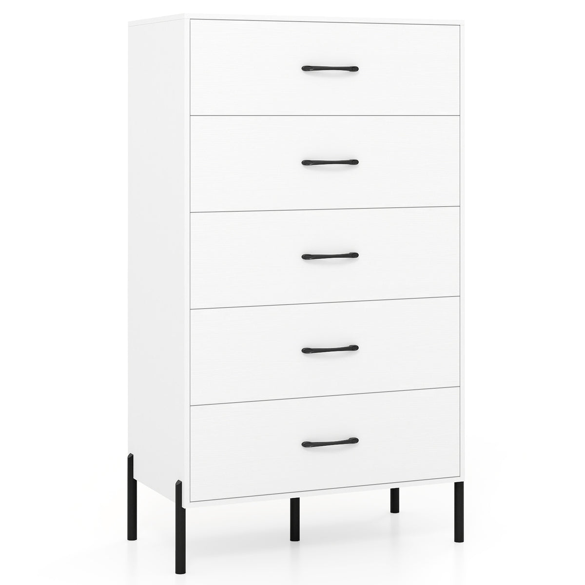 5-Drawer Modern Tall Chest of Drawers, White