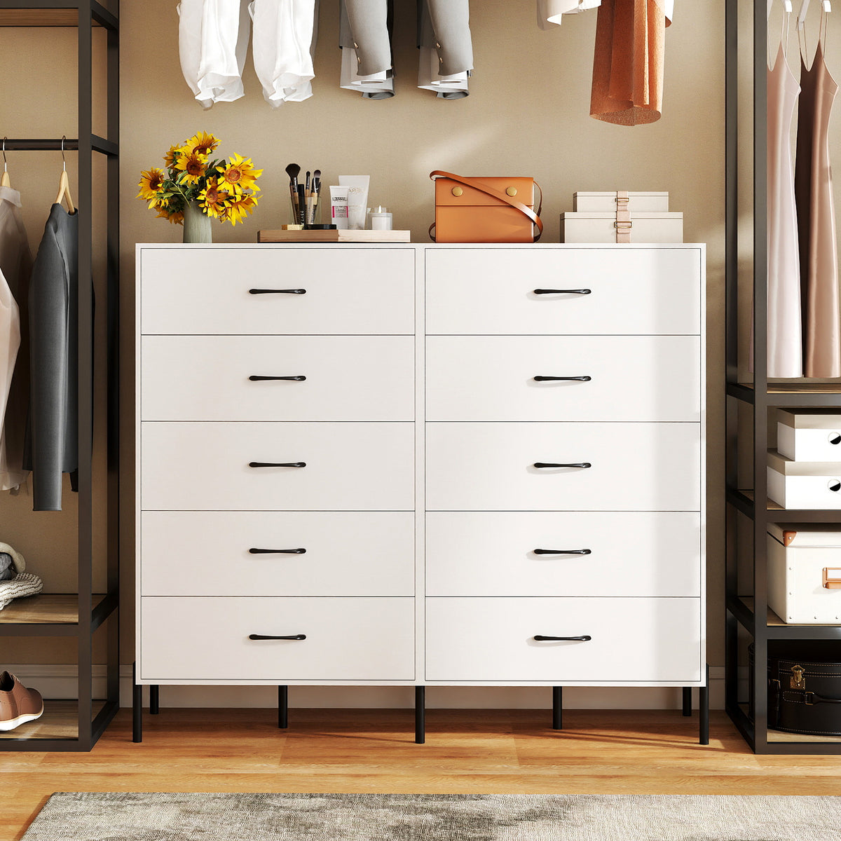 5-Drawer Modern Tall Chest of Drawers, White