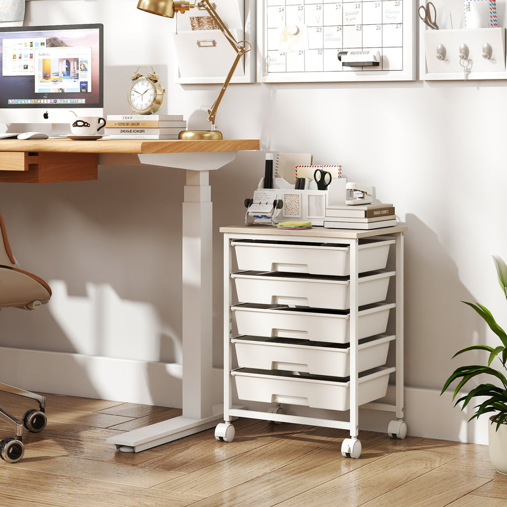 5-Drawer Rolling Cart with Wooden Top - Green Gradient